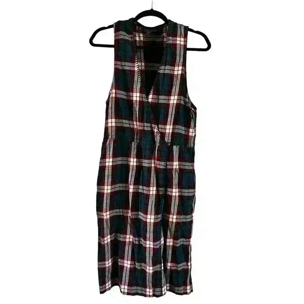 Eddie Bauer Dress Plaid Preppy Midi Western Pockets Flanel Small 100% Cotton